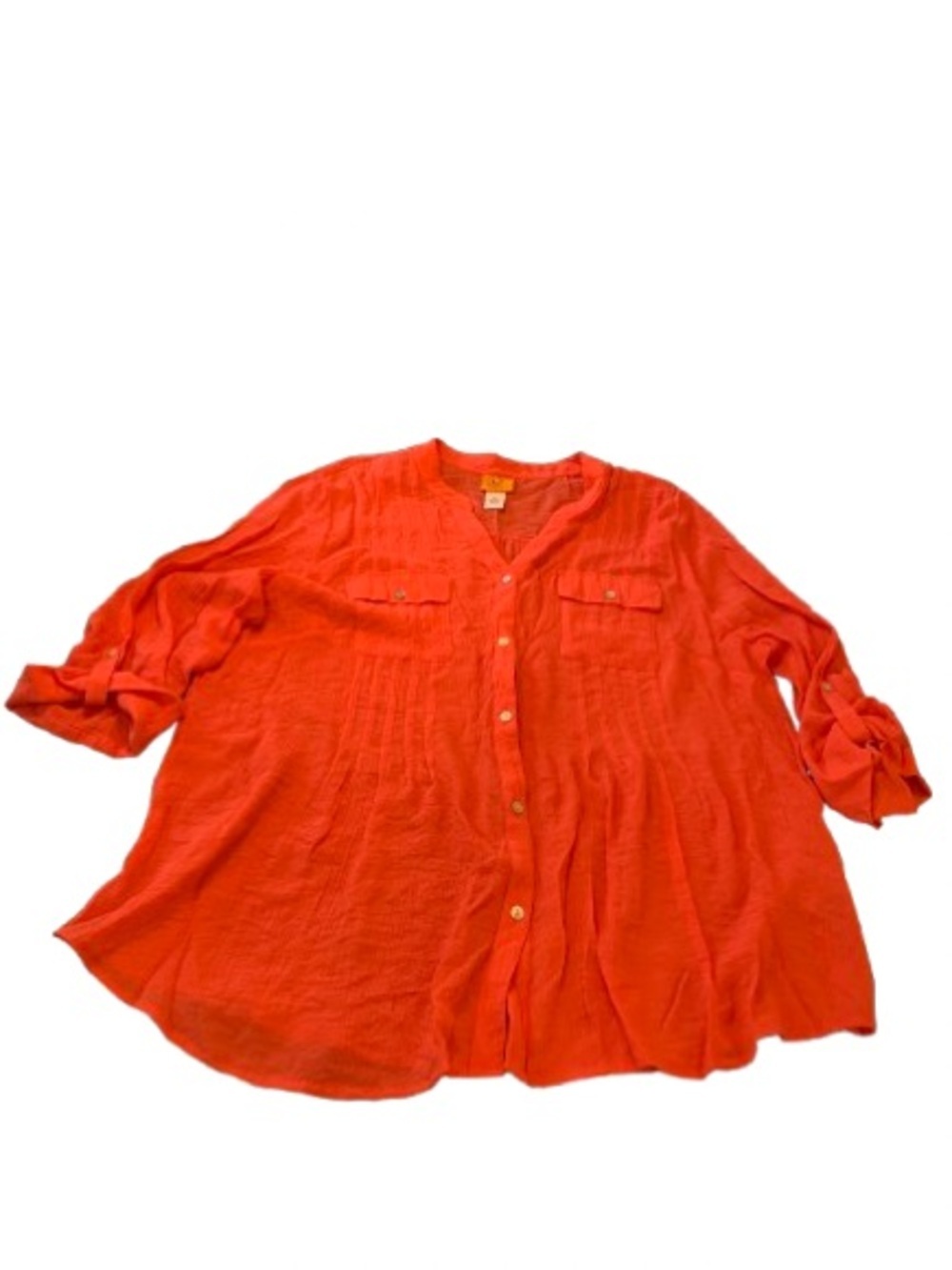 Ruby Rd Woman 2X Coral Orange Roll Tab Button Blouse Plus Size